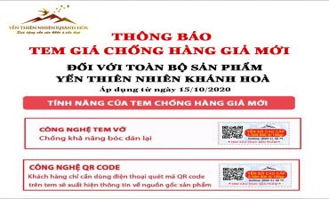 Thông báo về việc sử dụng tem giá chống hàng giả của Công Ty TNHH TM Yến Thiên Nhiên Khánh Hòa.